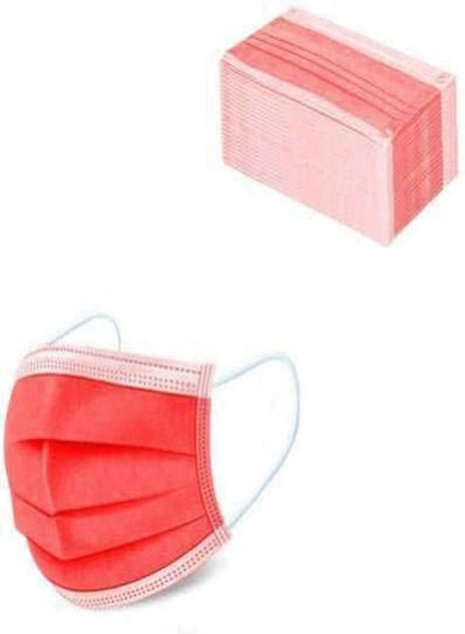 WELLSTAR 4 Ply Disposable Non Woven Fabric Mask With 4 Layer Protection and With ComfortableSurgical Mask,Red Colour Pack of 100 - Image 1
